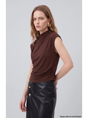 Network Dark Brown Front-Tie Knit Blouse