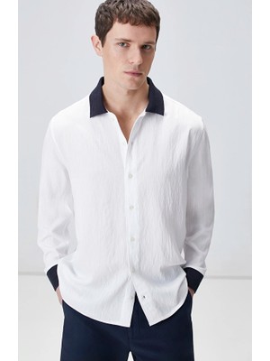 Network Relaxed Fit White Knit Detail Shirt