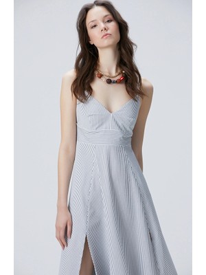 Network Navy Off-White Striped Midi Dress