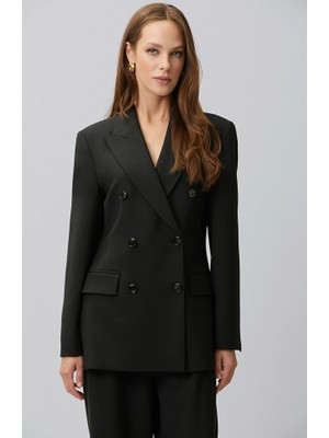 Network Black Wool Blend Padded Shoulder Blazer