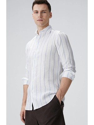 Network White Blue Striped Linen Shirt