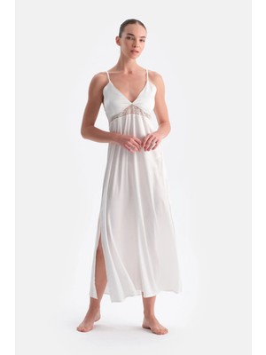 Dagi White Lace Detail Satin Bride Nightgown