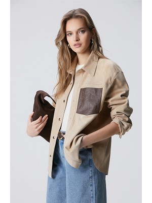 Network Beige Pocket Detail Suede Shirt