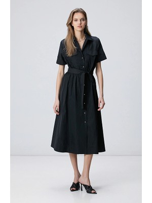 Network Black Short Sleeve Midi Dress