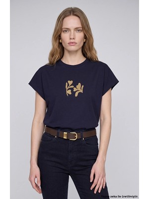 Network Navy Floral Stone-Embellished T-Shirt