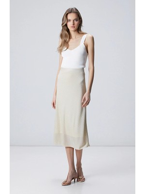 Network Beige Stone-Detailed Knit Skirt