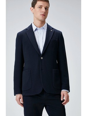 Network Navy Slim Fit Waffle Pattern Knit Jacket