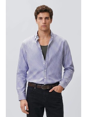 Network Comfort Fit Navy White Striped Shirt