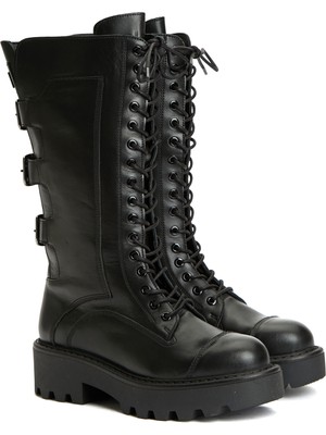 Divarese Dıvarese Black Women's Leather Combat Boots
