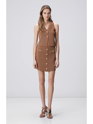 Network Cinnamon Shimmer-Textured Mini Knit Skirt
