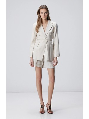 Network Beige Melange Fabric-Belted Shorts