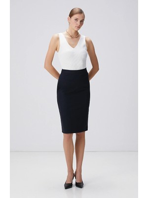 Network Navy Midi Pencil Skirt