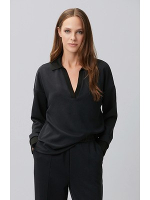 Network Black Modal Blend Ribbed Sweatshirt