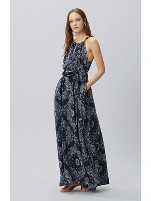 Network Navy White Paisley Pattern Dress