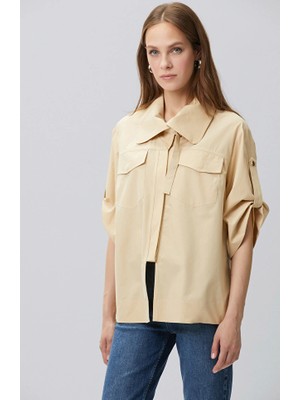 Network Camel Tie-Closure Blouse