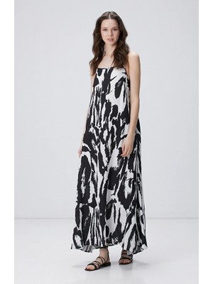 Network Black White Patterned Linen Dress