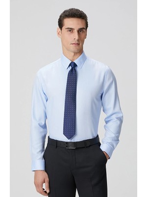 Network Non-Iron Blue Herringbone Patterned Shirt