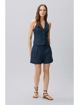 Network Navy Cuffed Hem Linen Shorts