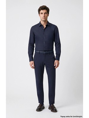 Network Navy Slim Fit Cotton Sateen Shirt