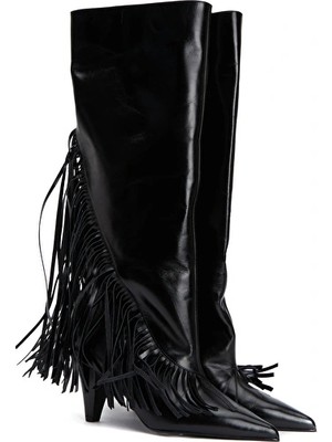 Network Black Tasseled Women's Leather Boots