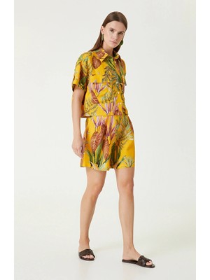 Network Yellow Patterned Pleated Shorts