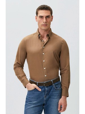 Network Slim Fit Brown Cotton Shirt