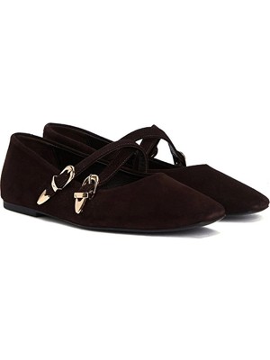 Network Dark Brown Suede Ballet Flats