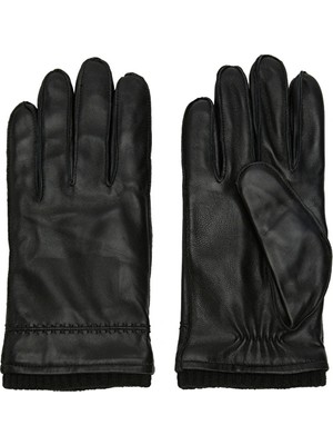 Network Black Knit Detail Men's Leather Gloves