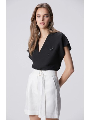 Network Black Linen Blend Blouse