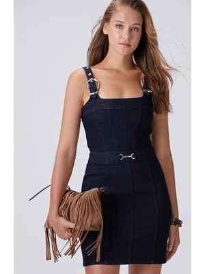 Network Dark Indigo Blue Buckle Detail Mini Denim Dress
