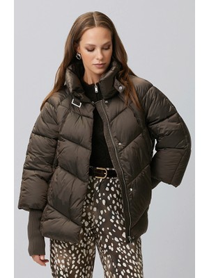 Network Dark Brown Stand Collar Oversize Puffer Jacket