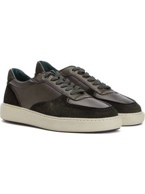 George Hogg Khaki Suede Trim Men's Leather Sneakers