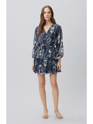 Network Navy Royal Pattern Mini Chiffon Dress