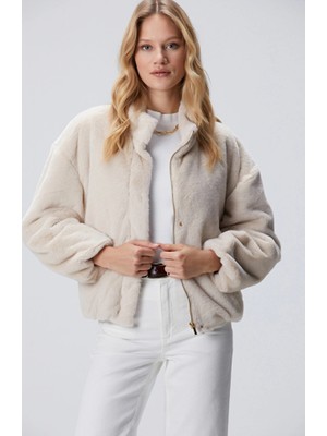 Network Beige Pocket Detail Faux Fur Jacket