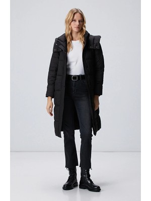 Network Black Hooded Quilted Long Coat