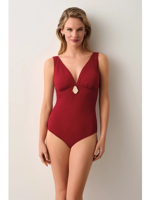 Suwen Burgundy Mika V-Neck Swimsuit