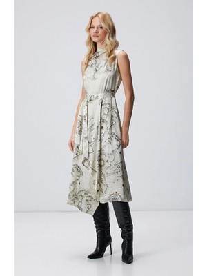 Network Limited Light Beige Patterned Silk Blend Dress
