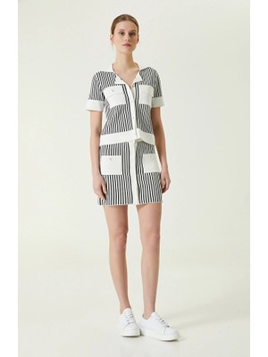 Network Navy Ecru Striped Mini Skirt