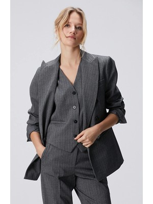 Network Anthracite Chain And Rhinestone Collar Detail Wool Blend Jacket
