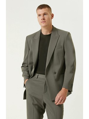 Network Khaki Wool Blend Diagonal Peak Lapel Blazer