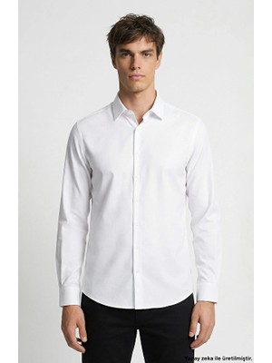 Network Slim Fit White Lycra Cotton Honeycomb Pattern Shirt