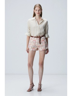 Network Beige Patterned Denim Shorts