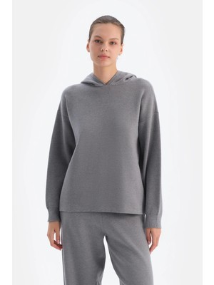 Dagi Grey Melange Hooded Soft-Touch Sweatshirt