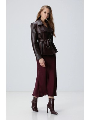 Network Burgundy Midi Satin Skirt