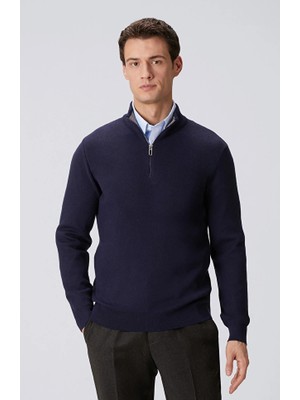 Network Navy Zip Collar Knit Sweater