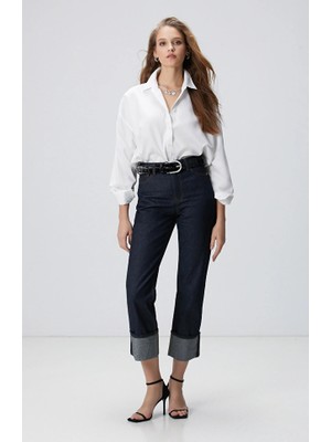 Network Navy Stone-Embellished Hem Denim Pants