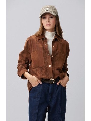 Network Camel Perforated Suede Leather Shirt