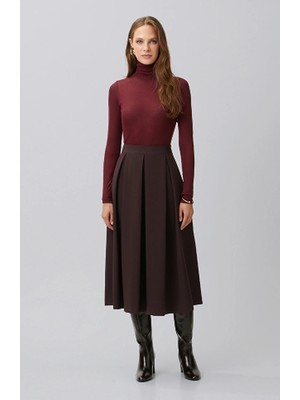 Network Plum Wide Pleat Detail Mid-Length Skirt