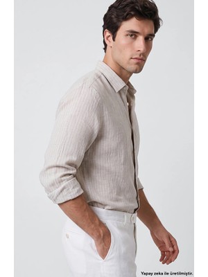 Network Light Beige Striped Linen Shirt