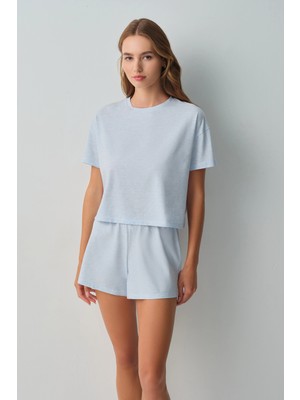 Suwen Blue Melange Daily Shorts Pajama Set